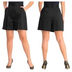 Danielle Bernstein High Waist Cotton Trouser Shorts Pleated Black Women's 0